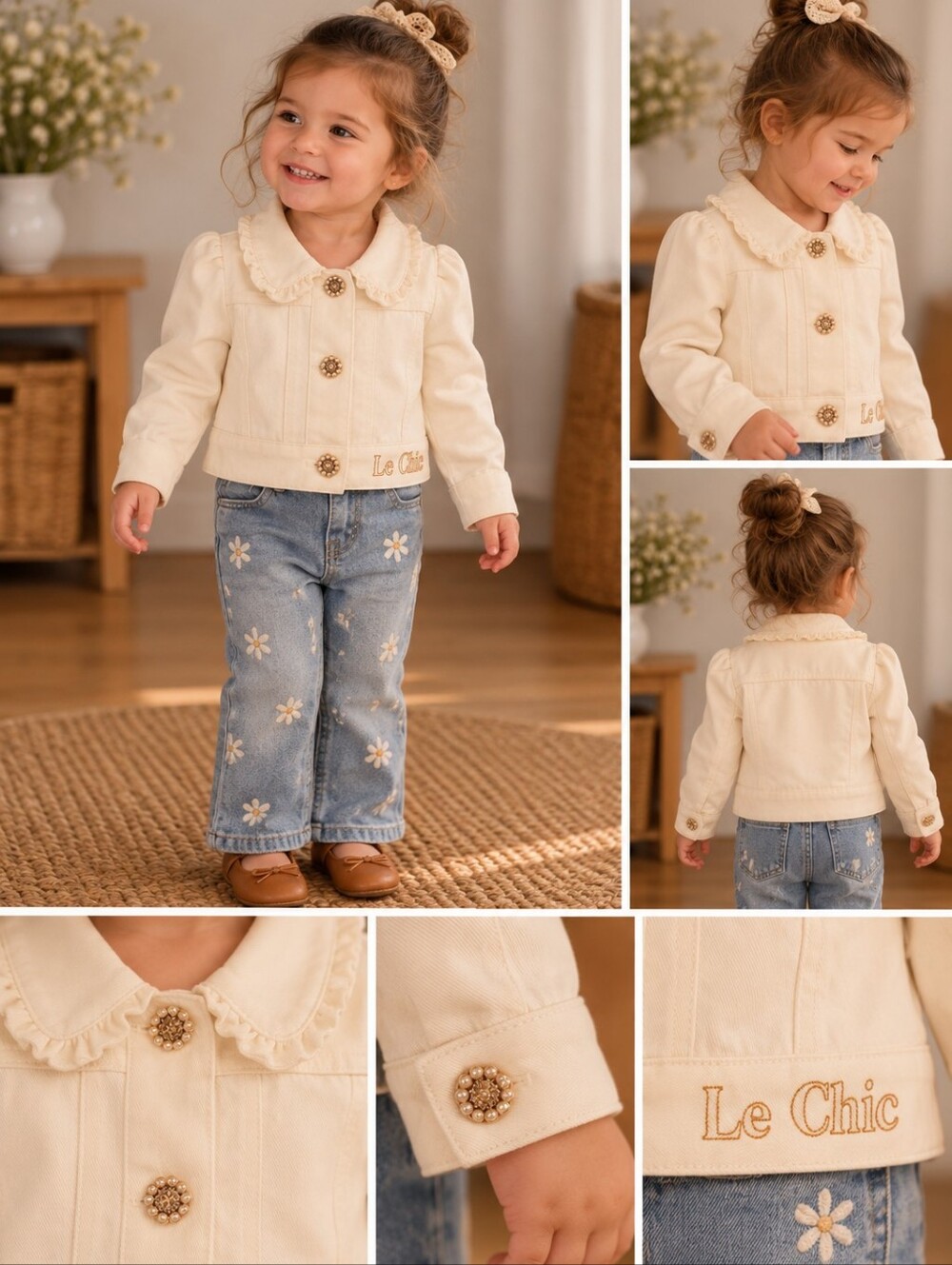 Le Chic Cream Ruffle Collar Jacket – Girls Size 2 🤍